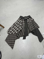 Damen asymmetrischer Wickelrock mit Karomuster und breitem Bindegürtel EB