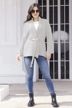 Damen Grobstrick-Cardigan mit Gürtel und weitem Schnitt EB