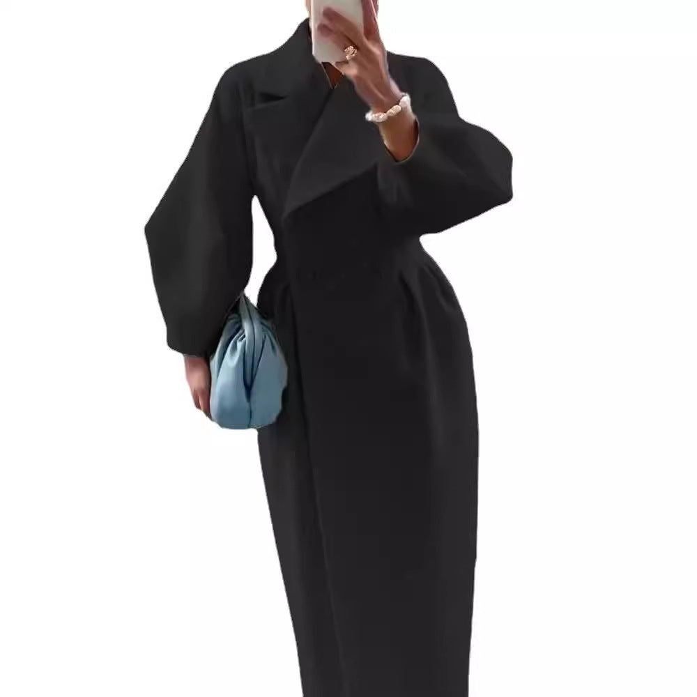 Damen eleganter Trenchcoat mit hohem Schlitz und Puffärmeln EB