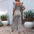 Damen farbenfrohes Blumensommeroverall mit Puffärmeln EB
