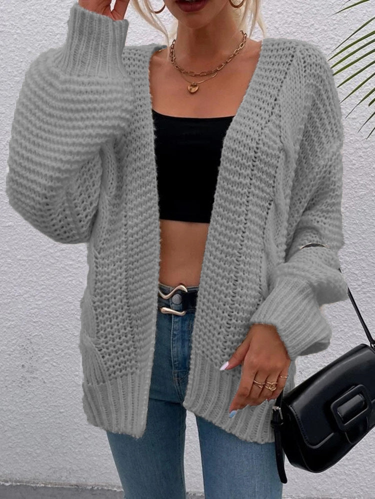 Damen Grobe Strickjacke mit offenem Schnitt und praktischen Taschen EB