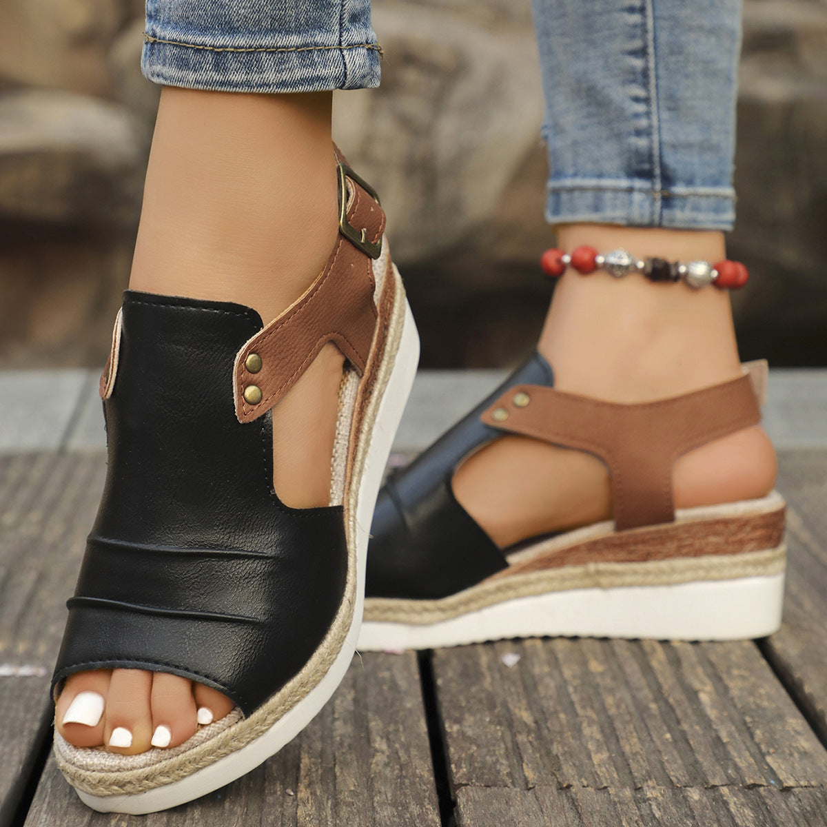 Damen bequeme Zehentrenner-Sandalen mit elastischem Riemen und rutschfester Sohle EB