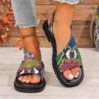 Damen bequeme Riemchen-Sandalen mit buntem Muster EB