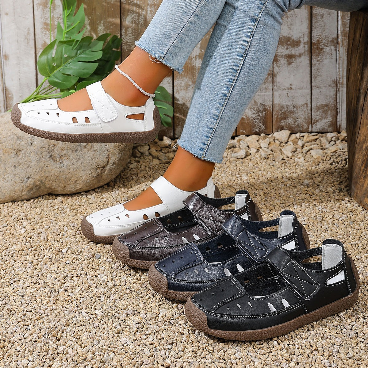 Damen Atmungsaktive Sandalen mit verstellbarem Klettverschluss und rutschfester Sohle EB