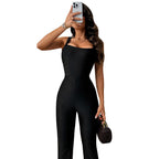 Damen Eleganter Wickel-Overall mit tiefem Ausschnitt und ausgestellten Beinen EB
