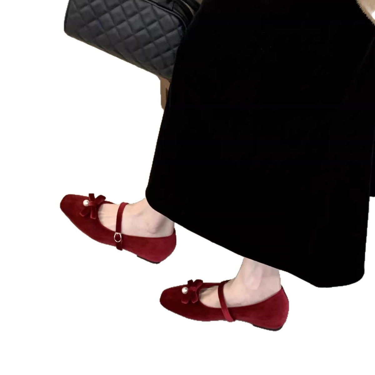Damen bequeme Ballerinas mit dekorativem Riemen und Perlendetail EB