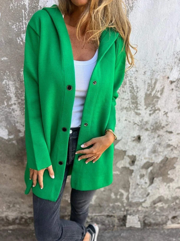 Damen nan Kapuzenmantel mit Druckknopfleiste und geradem Oversize-Schnitt EB