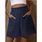 EB | Shorts aus Baumwolle und Leinen mit hoher Taille für Damen