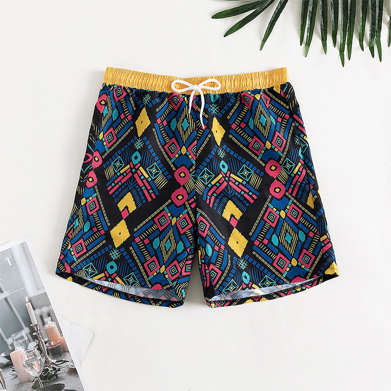 Damen-Badeshorts mit elastischem Bund und geometrischem Muster