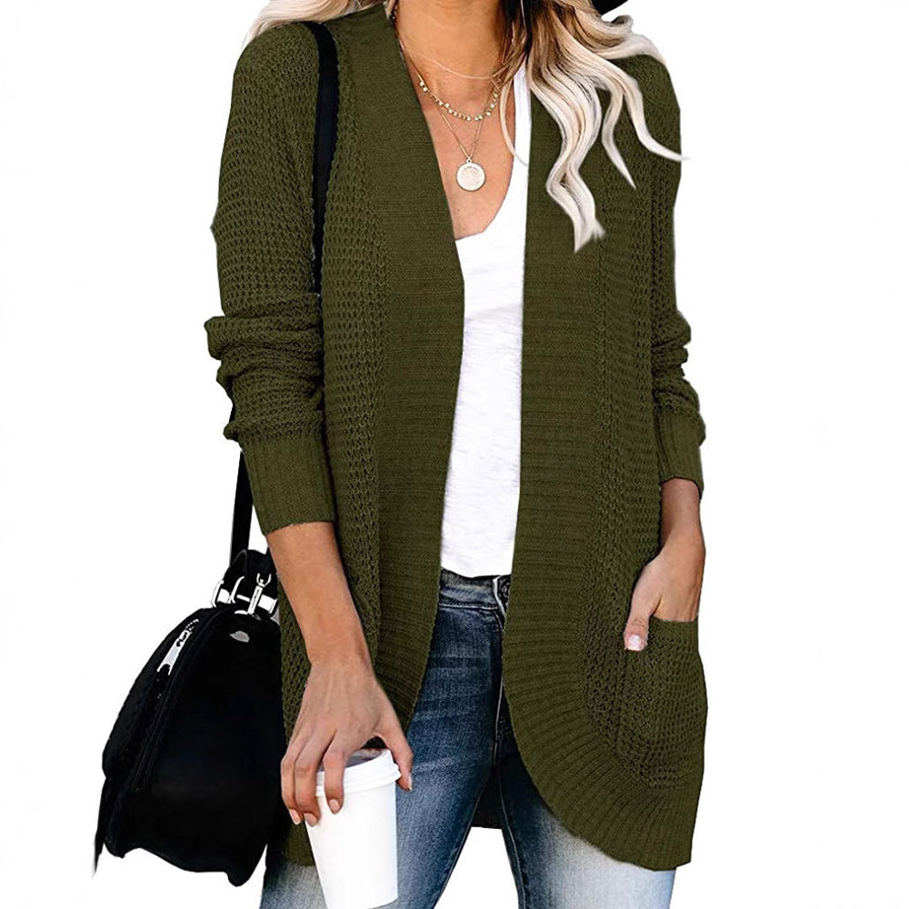 Damen legerer Strickmantel mit Taschen und offenen Front EB