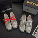 Damen Ballerinas mit stylischem Riemchen und elegantem Metallic-Design EB