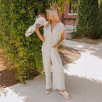 Damen Weitgeschnittener Jumpsuit mit Knopfleiste und Taschen EB