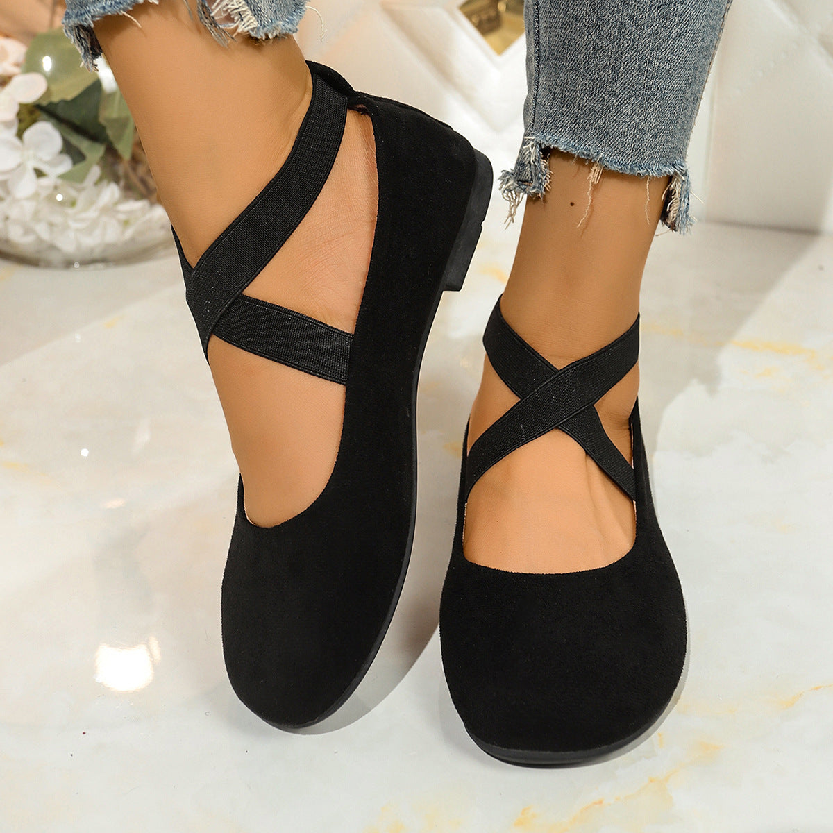Damen elegante Ballerinas mit elastischem Riemendesign EB