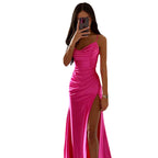 Damen Elegantes Maxikleid mit raffiniertem Drapé und hohem Schlitz EB