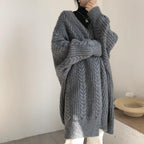 Damen Großer Strickmantel mit Zopfmuster und lässigem Schnitt EB