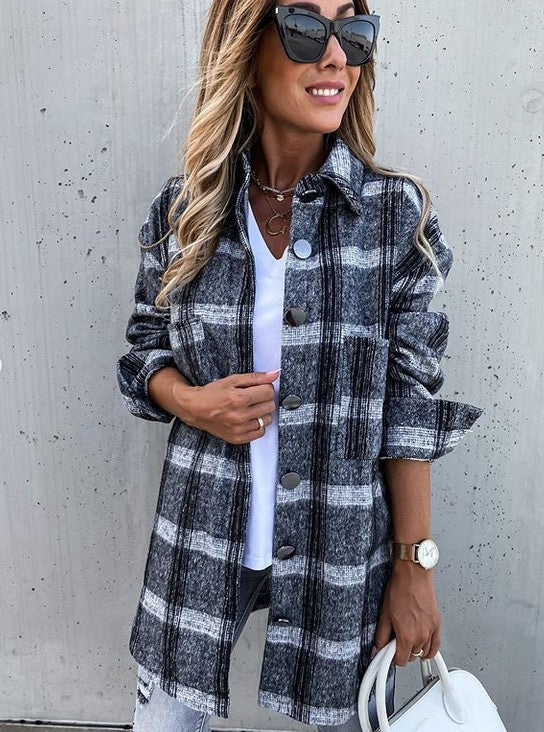 Damen Karierte Overshirtjacke EB
