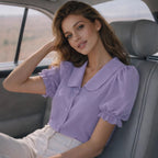 Damen Verspielt geschnittene Bluse mit Puffärmeln und Knopfdetails EB