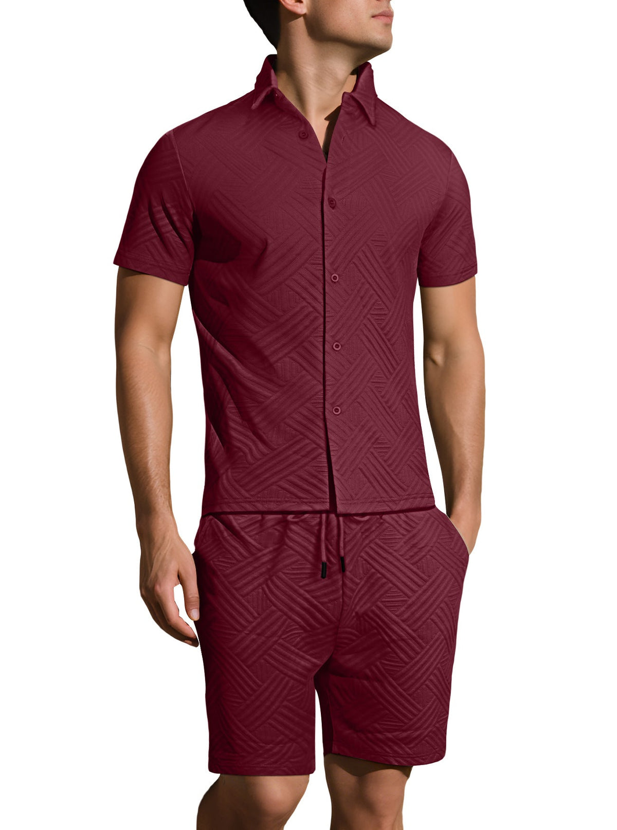 Kurzarm-Hemd und Bermudashorts Set mit Webstruktur