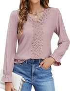Damen elegante Bluse mit floralem Design und V-Ausschnitt EB