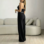 Eleganter Damen-Halter-Jumpsuit mit weitem Palazzo-Bein