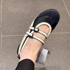 Damen Ballerinas mit verspieltem Riemendesign und hochwertiger Lederoberfläche EB