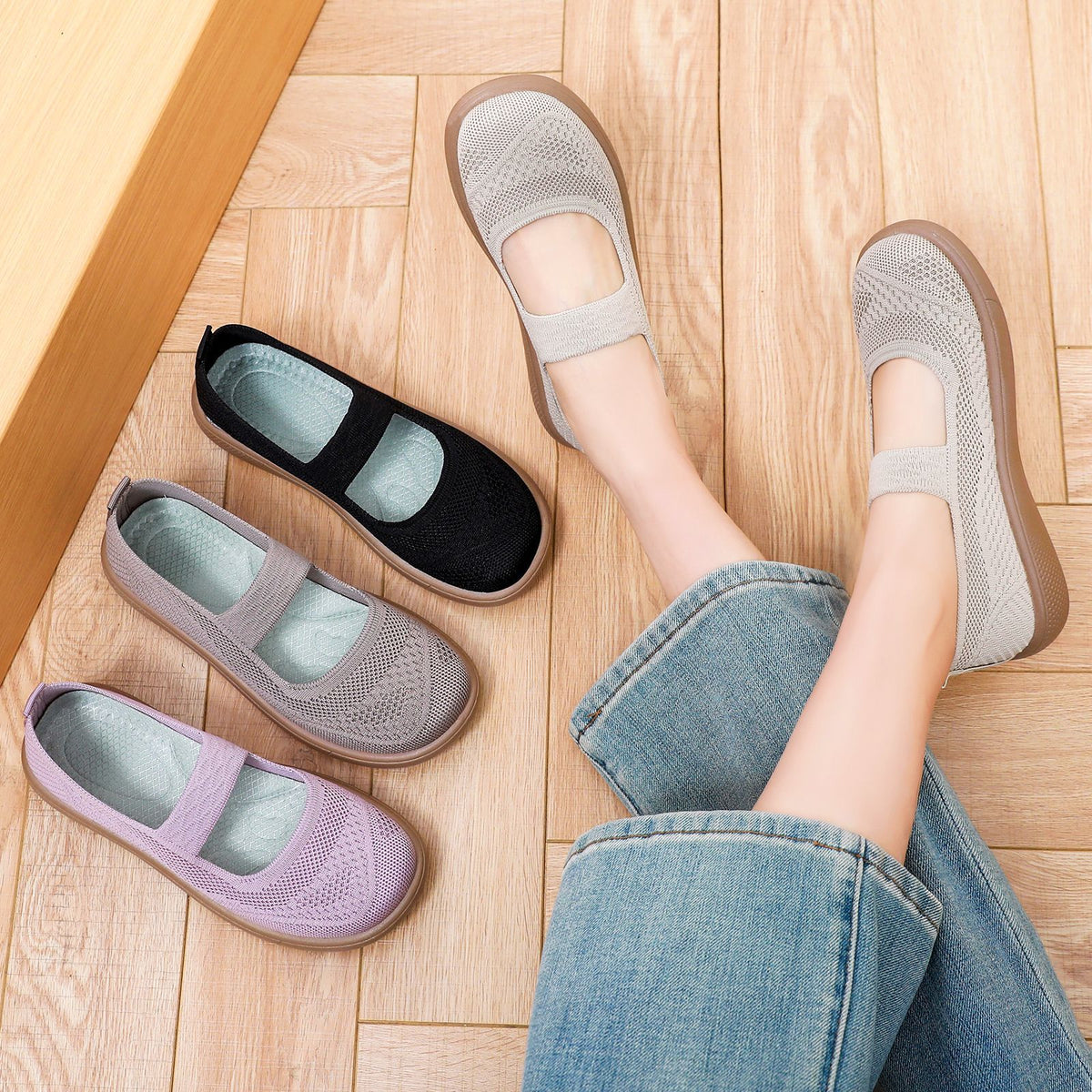 Damen Bequeme Slip-On Freizeitschuhe mit elastischem Riemen EB