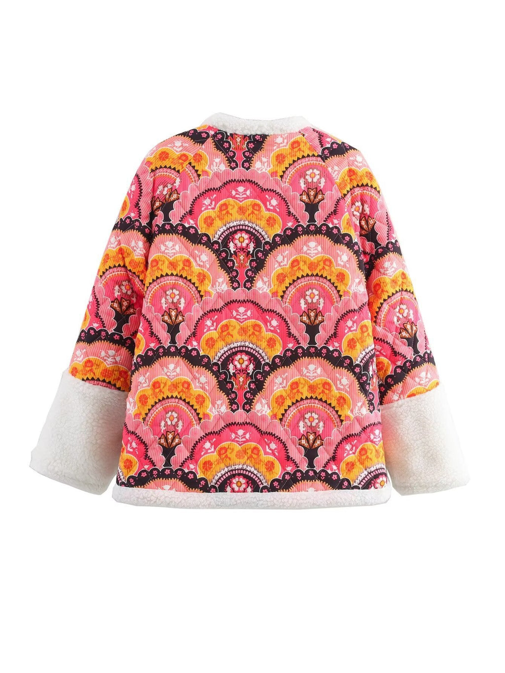 Damen gesteppte Übergangsjacke mit floralem Muster und kuscheligem Fleece EB