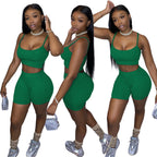 Damen Sportliches Set mit figurbetonendem Crop-Top und Shorts EB