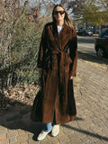 Damen Eleganter Wildledermantel mit Taillengürtel EB