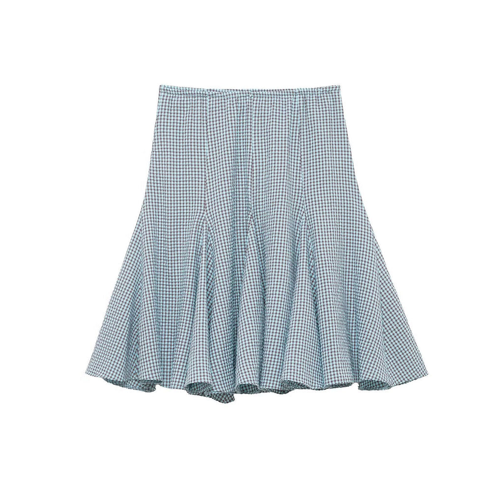 Damen ausgestellter Gingham-Rock mit Faltenwurf EB