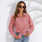 Damen nan geknotete Hahnentritt-Bluse mit Hemdkragen und durchgehender Knopfleiste EB