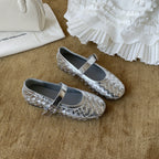 Damen Ballerinas mit modischem Flecht-Design und dekorativem Riemchen EB