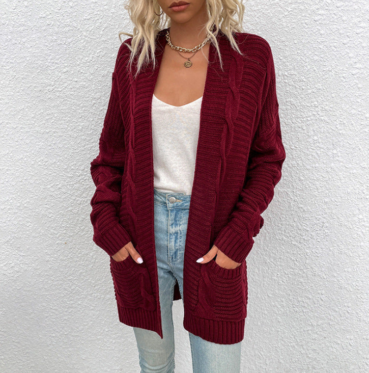 Damen Grober Strickcardigan mit offenem Schnitt und praktischen Taschen EB