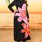 Damen Elegantes Maxikleid mit floralem Druck und langem Arm EB