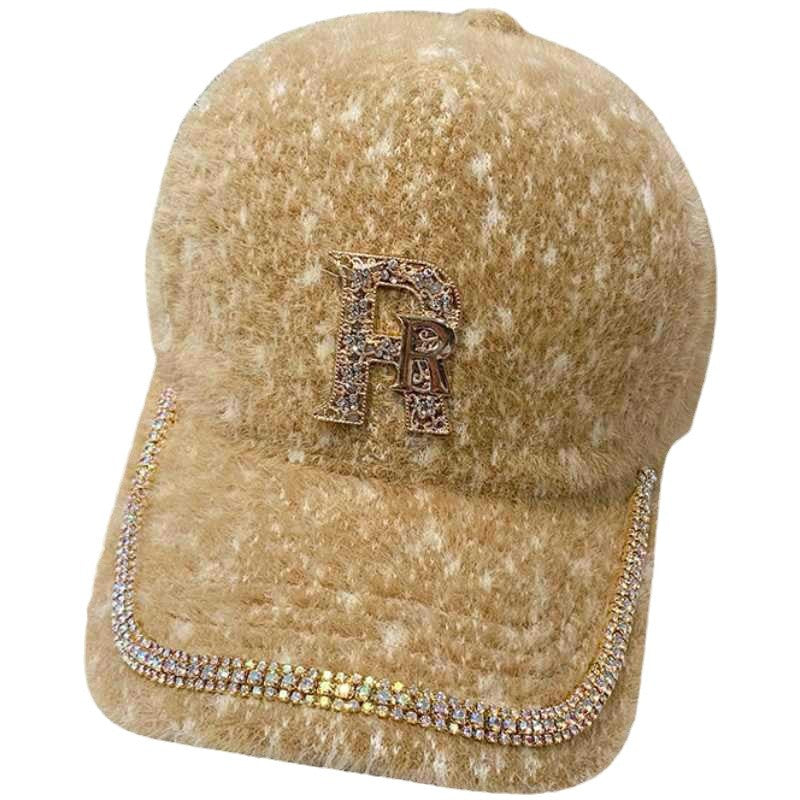 Luxuriöse Damen-Baseballkappe aus Fleece mit Verzierungen