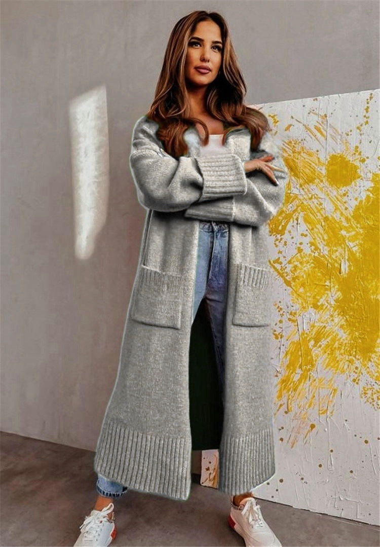 Damen lässiger Strickmantel mit tiefen Taschen und offenem Schnitt EB