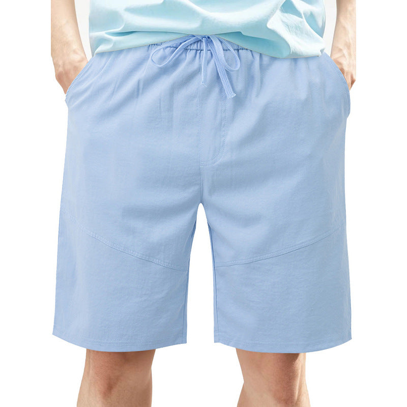 Knie lange Leinen-Mix-Shorts für Herren mit Kordelzug