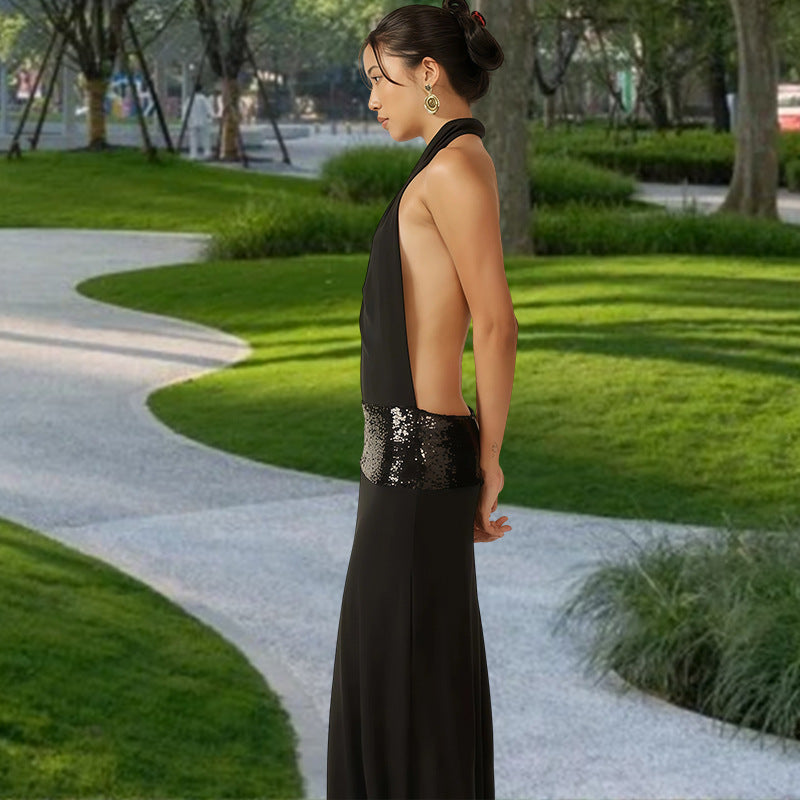 Damen Abendkleid mit schickem Wasserfallausschnitt und glitzerndem Taillenelement EB