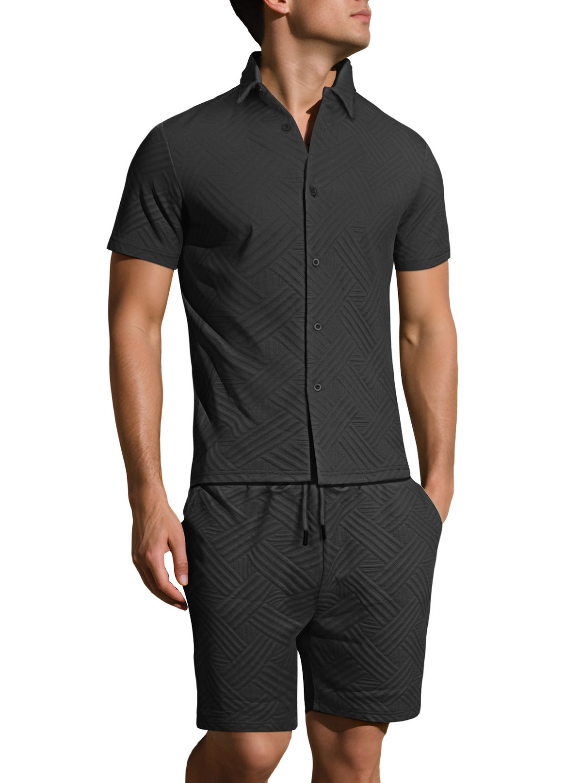 Kurzarm-Hemd und Bermudashorts Set mit Webstruktur
