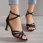 Damen Absatzsandalen mit modischem Riemendesign und eleganter Cross-Over-Bindung EB