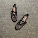 Damen Ballerina-Schuhe mit Netzdesign und verstellbarem Riemen EB