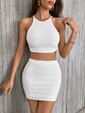Damen Crop-Top und Minirock im Wellenmuster EB