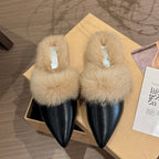 Damen elegante Ballerina mit luxuriösem Kunstfellkragen EB