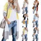 Damen langer Strickmantel mit modernen Farbblock-Details EB