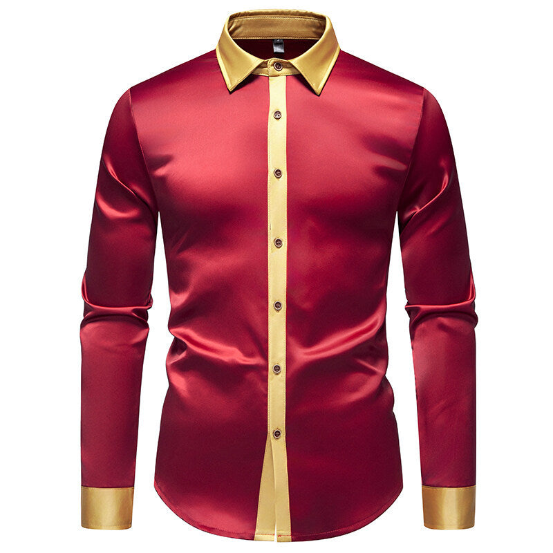 Herren Elegantes Langarmhemd mit Satin-Details EB