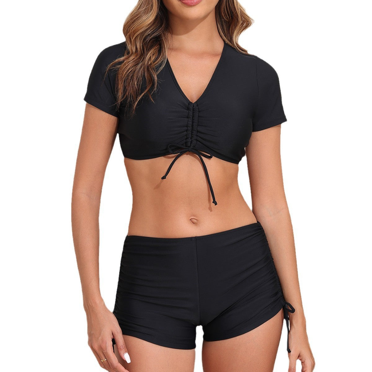 Damen Sportliches Crop-Top und Shorts-Set EB