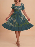 Damen A-Linien-Kleid mit floralen Motiven und taillierbarem Gürtel EB
