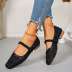 Damen Ballerinas mit zarter Spitzenapplikation und romantischen Blumenmotiven EB