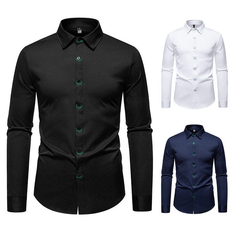 Herren elegantes Langarmhemd mit kreativen Stickdetails EB