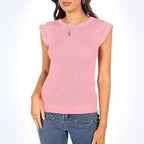 Damen figurbetontes Ripp-Shirt mit Rüschen EB
